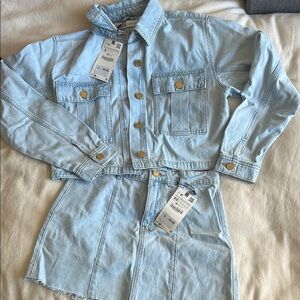 Zara Denim Skirt + Crop Jacket Set Size XS NWT